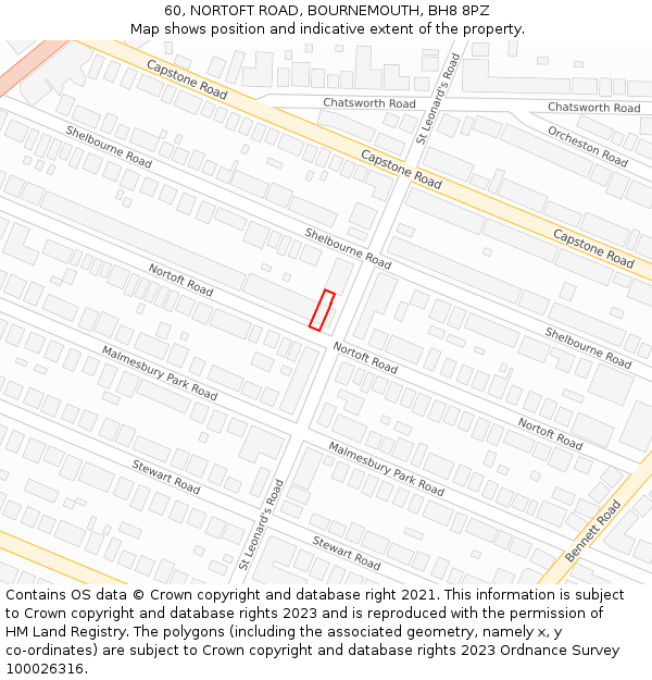 60, NORTOFT ROAD, BOURNEMOUTH, BH8 8PZ: Location map and indicative extent of plot