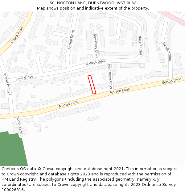 60, NORTON LANE, BURNTWOOD, WS7 0HW: Location map and indicative extent of plot