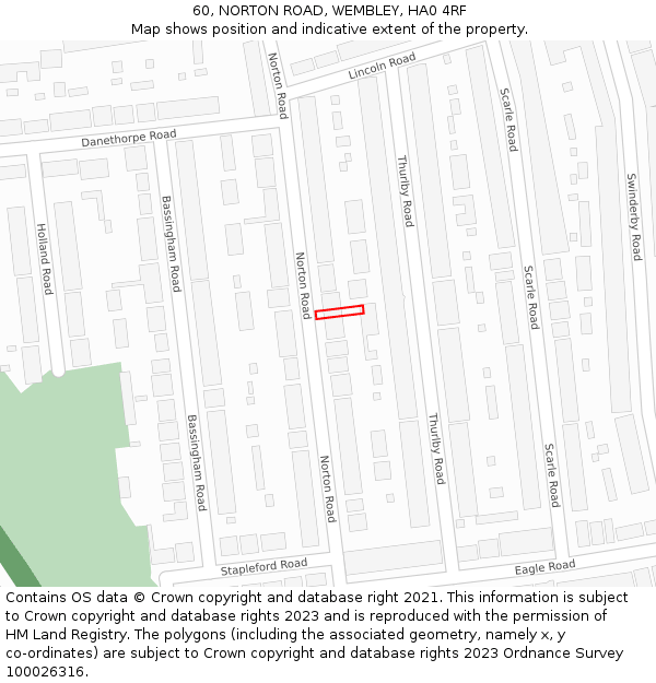 60, NORTON ROAD, WEMBLEY, HA0 4RF: Location map and indicative extent of plot