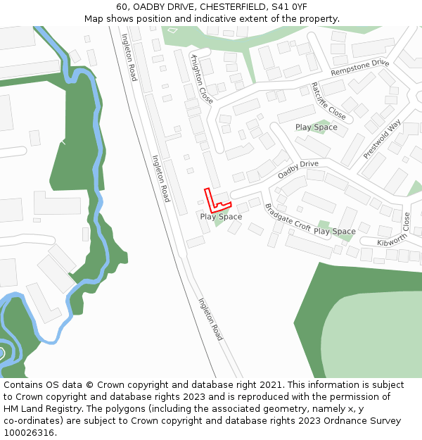 60, OADBY DRIVE, CHESTERFIELD, S41 0YF: Location map and indicative extent of plot