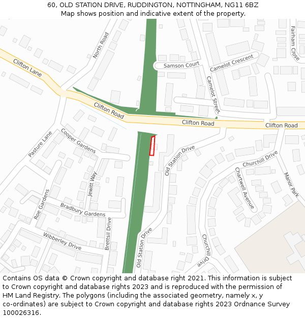 60, OLD STATION DRIVE, RUDDINGTON, NOTTINGHAM, NG11 6BZ: Location map and indicative extent of plot