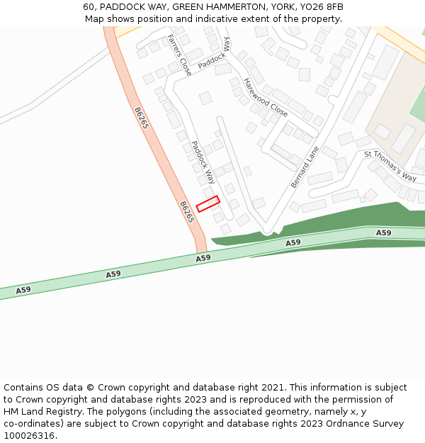 60, PADDOCK WAY, GREEN HAMMERTON, YORK, YO26 8FB: Location map and indicative extent of plot