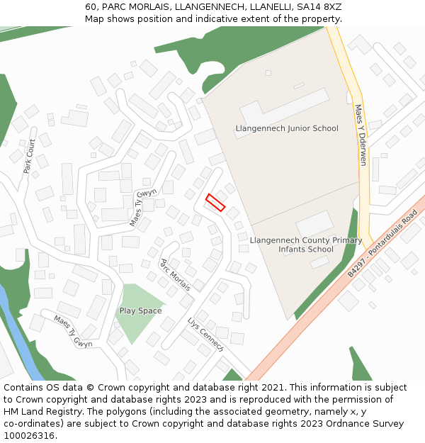 60, PARC MORLAIS, LLANGENNECH, LLANELLI, SA14 8XZ: Location map and indicative extent of plot