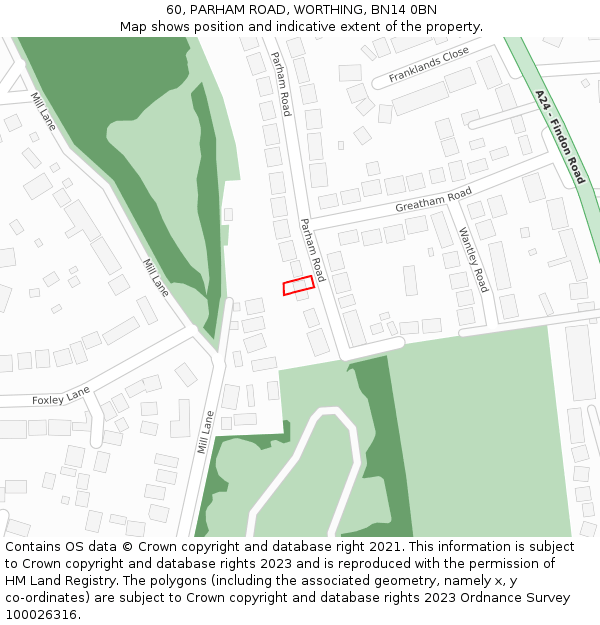 60, PARHAM ROAD, WORTHING, BN14 0BN: Location map and indicative extent of plot