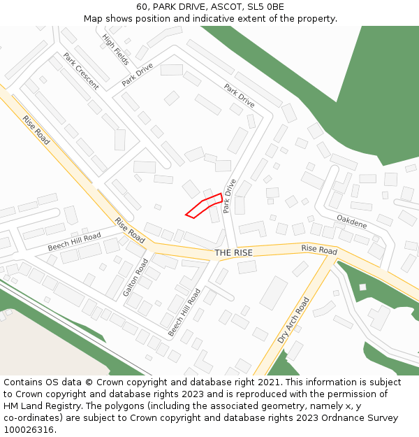 60, PARK DRIVE, ASCOT, SL5 0BE: Location map and indicative extent of plot