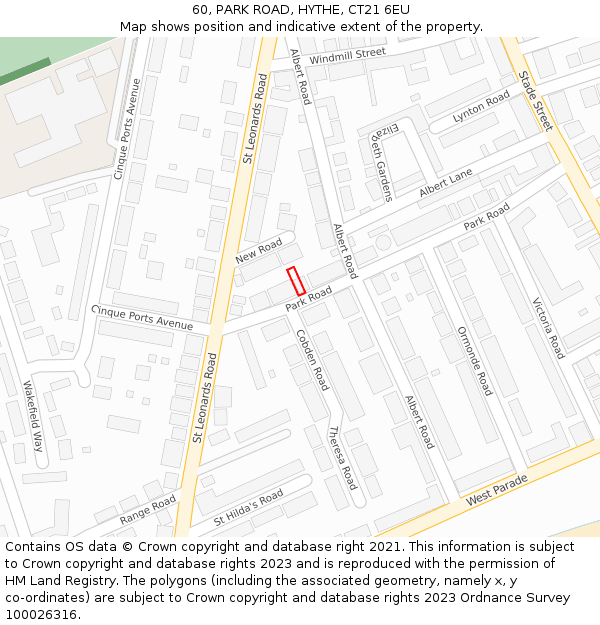 60, PARK ROAD, HYTHE, CT21 6EU: Location map and indicative extent of plot