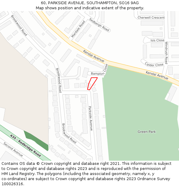 60, PARKSIDE AVENUE, SOUTHAMPTON, SO16 9AG: Location map and indicative extent of plot