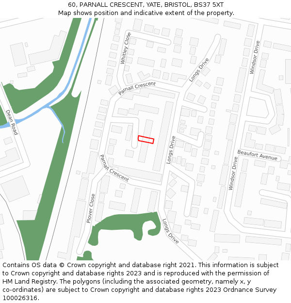 60, PARNALL CRESCENT, YATE, BRISTOL, BS37 5XT: Location map and indicative extent of plot