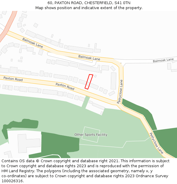 60, PAXTON ROAD, CHESTERFIELD, S41 0TN: Location map and indicative extent of plot