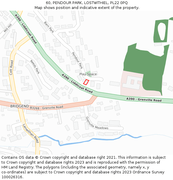 60, PENDOUR PARK, LOSTWITHIEL, PL22 0PQ: Location map and indicative extent of plot