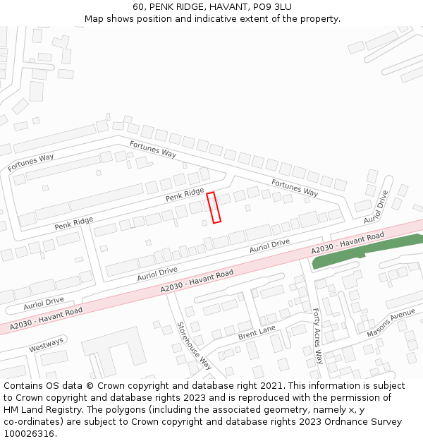 60, PENK RIDGE, HAVANT, PO9 3LU: Location map and indicative extent of plot