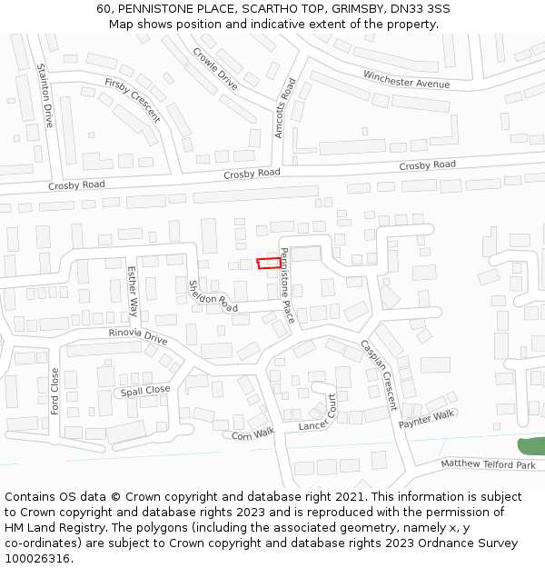 60, PENNISTONE PLACE, SCARTHO TOP, GRIMSBY, DN33 3SS: Location map and indicative extent of plot