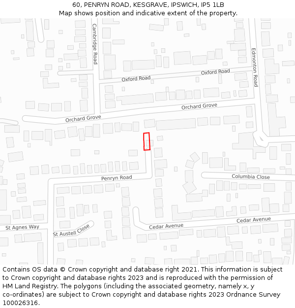 60, PENRYN ROAD, KESGRAVE, IPSWICH, IP5 1LB: Location map and indicative extent of plot