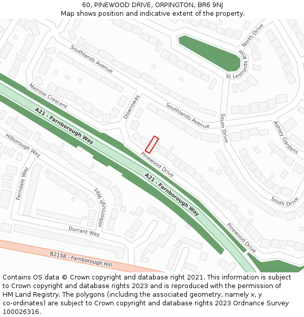 60, PINEWOOD DRIVE, ORPINGTON, BR6 9NJ: Location map and indicative extent of plot