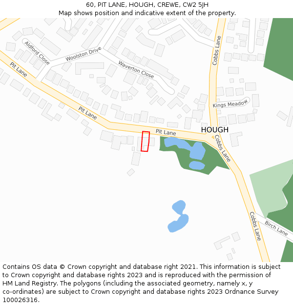 60, PIT LANE, HOUGH, CREWE, CW2 5JH: Location map and indicative extent of plot