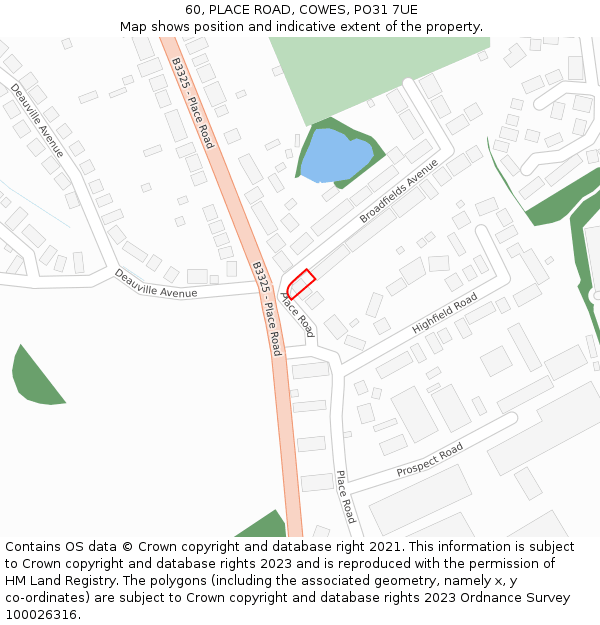 60, PLACE ROAD, COWES, PO31 7UE: Location map and indicative extent of plot