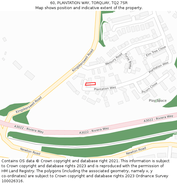 60, PLANTATION WAY, TORQUAY, TQ2 7SR: Location map and indicative extent of plot