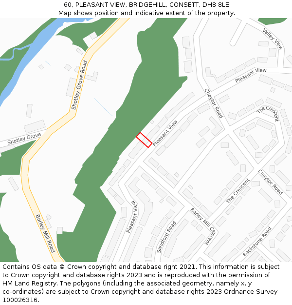 60, PLEASANT VIEW, BRIDGEHILL, CONSETT, DH8 8LE: Location map and indicative extent of plot