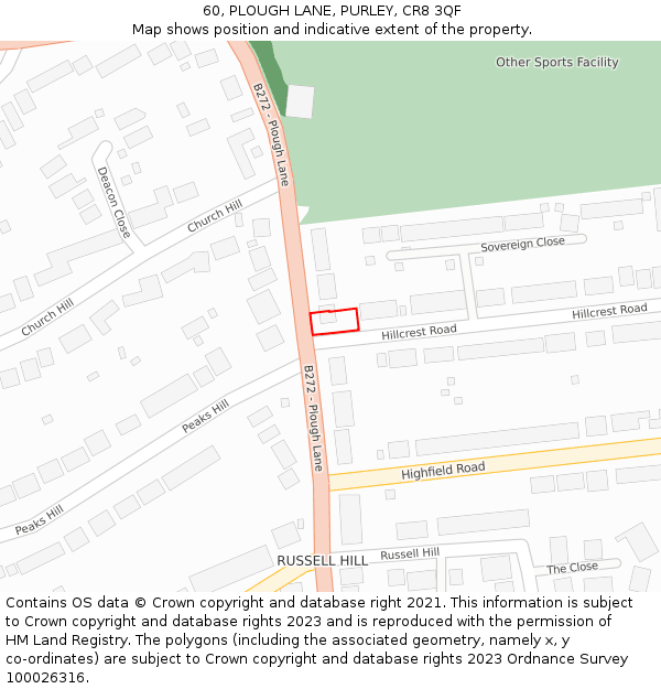 60, PLOUGH LANE, PURLEY, CR8 3QF: Location map and indicative extent of plot