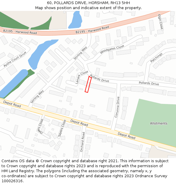 60, POLLARDS DRIVE, HORSHAM, RH13 5HH: Location map and indicative extent of plot