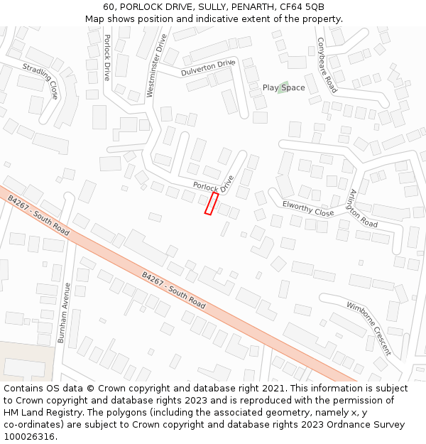 60, PORLOCK DRIVE, SULLY, PENARTH, CF64 5QB: Location map and indicative extent of plot