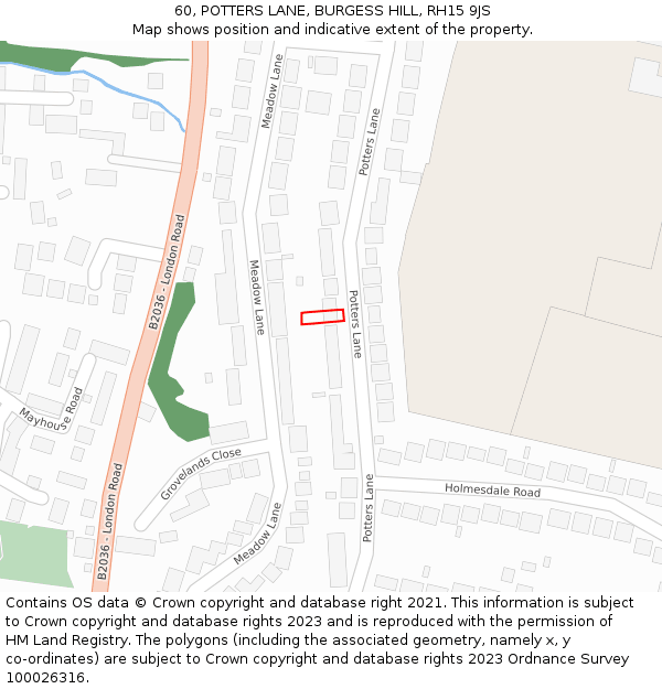 60, POTTERS LANE, BURGESS HILL, RH15 9JS: Location map and indicative extent of plot