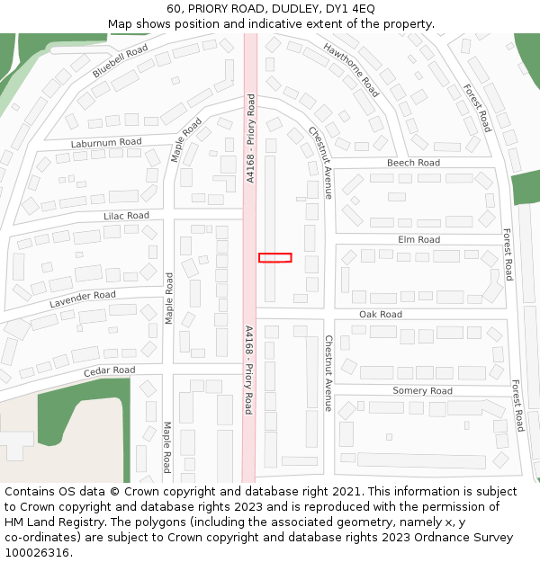 60, PRIORY ROAD, DUDLEY, DY1 4EQ: Location map and indicative extent of plot