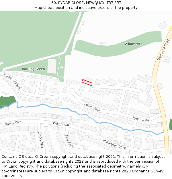 60, PYDAR CLOSE, NEWQUAY, TR7 3BT: Location map and indicative extent of plot