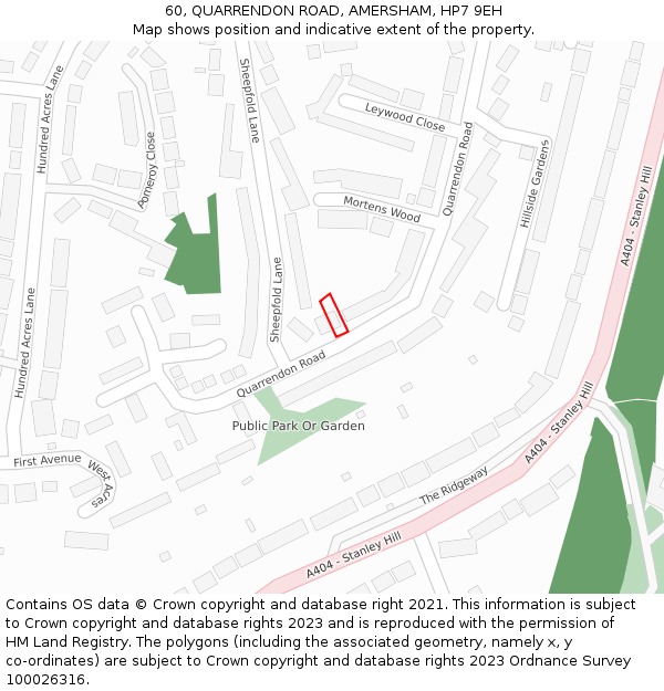 60, QUARRENDON ROAD, AMERSHAM, HP7 9EH: Location map and indicative extent of plot