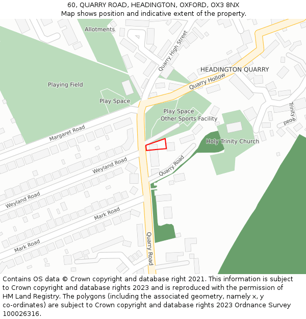 60, QUARRY ROAD, HEADINGTON, OXFORD, OX3 8NX: Location map and indicative extent of plot