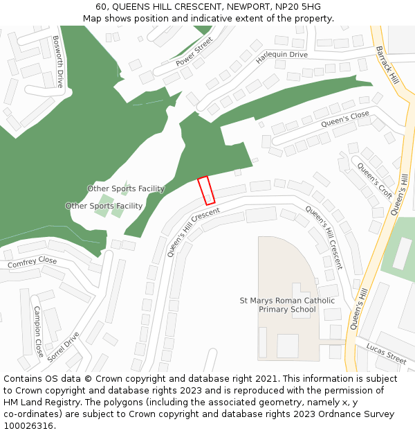 60, QUEENS HILL CRESCENT, NEWPORT, NP20 5HG: Location map and indicative extent of plot