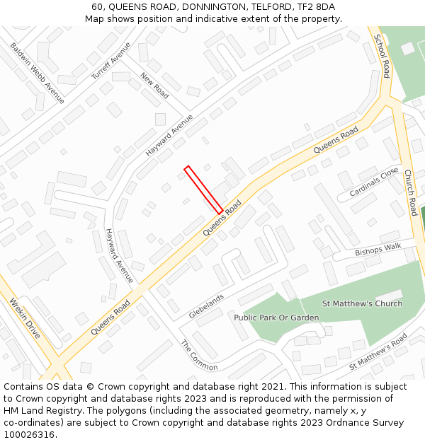 60, QUEENS ROAD, DONNINGTON, TELFORD, TF2 8DA: Location map and indicative extent of plot