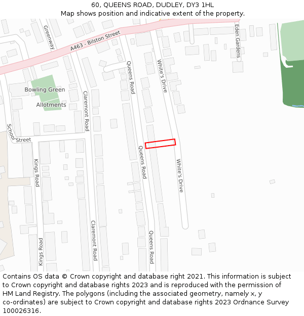 60, QUEENS ROAD, DUDLEY, DY3 1HL: Location map and indicative extent of plot