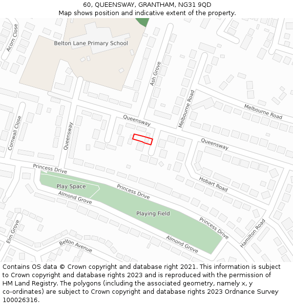 60, QUEENSWAY, GRANTHAM, NG31 9QD: Location map and indicative extent of plot