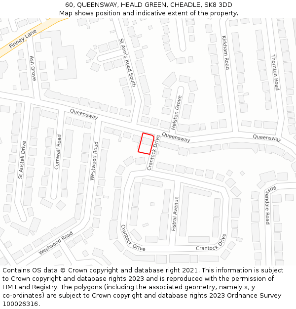 60, QUEENSWAY, HEALD GREEN, CHEADLE, SK8 3DD: Location map and indicative extent of plot