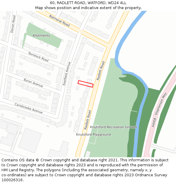 60, RADLETT ROAD, WATFORD, WD24 4LL: Location map and indicative extent of plot