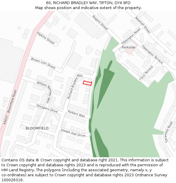 60, RICHARD BRADLEY WAY, TIPTON, DY4 9FD: Location map and indicative extent of plot