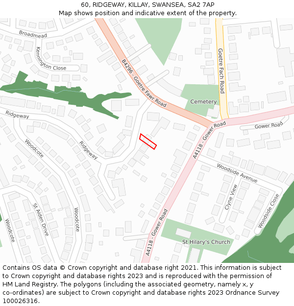 60, RIDGEWAY, KILLAY, SWANSEA, SA2 7AP: Location map and indicative extent of plot