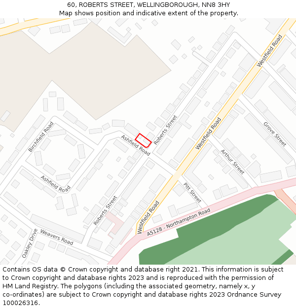 60, ROBERTS STREET, WELLINGBOROUGH, NN8 3HY: Location map and indicative extent of plot