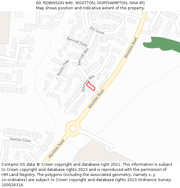 60, ROBINSON WAY, WOOTTON, NORTHAMPTON, NN4 6FJ: Location map and indicative extent of plot