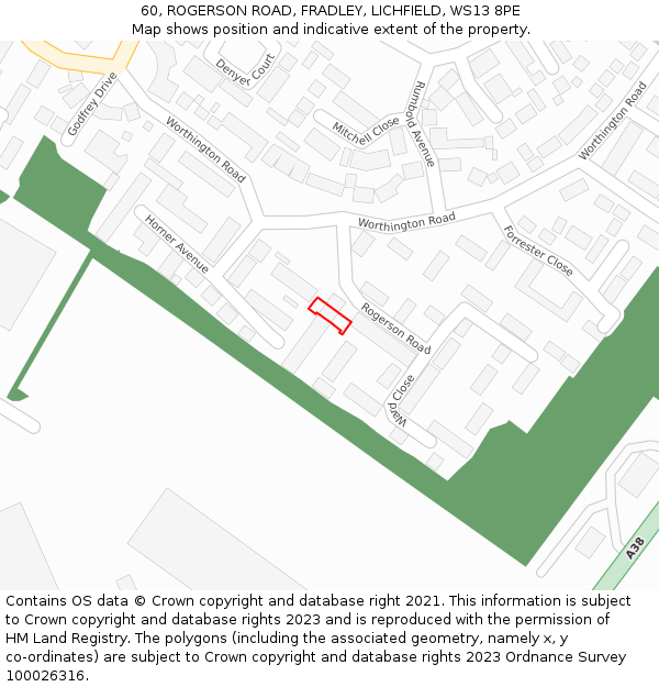 60, ROGERSON ROAD, FRADLEY, LICHFIELD, WS13 8PE: Location map and indicative extent of plot