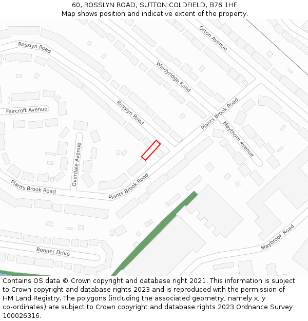 60, ROSSLYN ROAD, SUTTON COLDFIELD, B76 1HF: Location map and indicative extent of plot