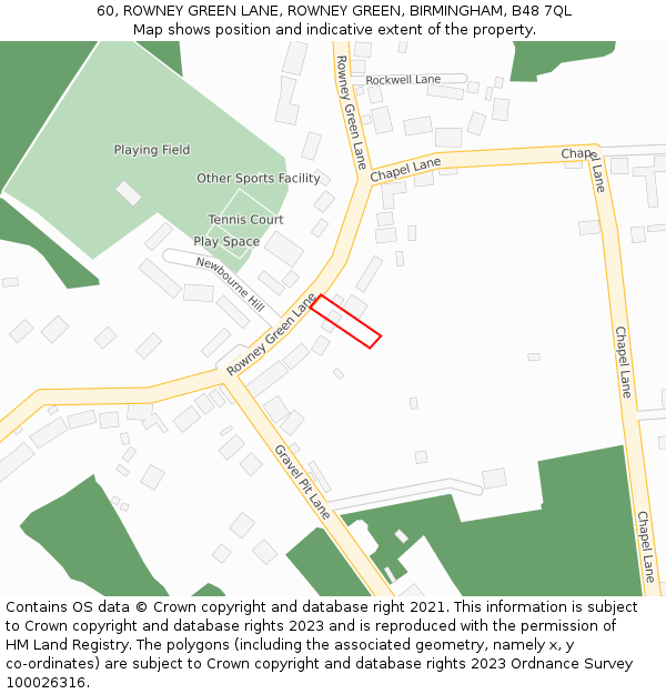 60, ROWNEY GREEN LANE, ROWNEY GREEN, BIRMINGHAM, B48 7QL: Location map and indicative extent of plot