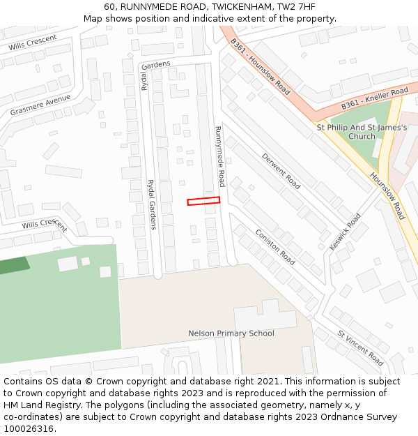 60, RUNNYMEDE ROAD, TWICKENHAM, TW2 7HF: Location map and indicative extent of plot