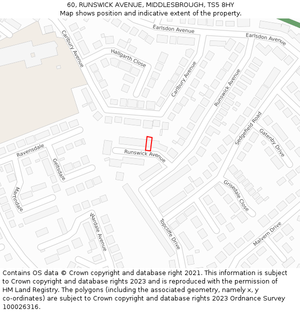 60, RUNSWICK AVENUE, MIDDLESBROUGH, TS5 8HY: Location map and indicative extent of plot