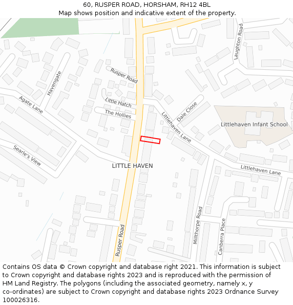 60, RUSPER ROAD, HORSHAM, RH12 4BL: Location map and indicative extent of plot