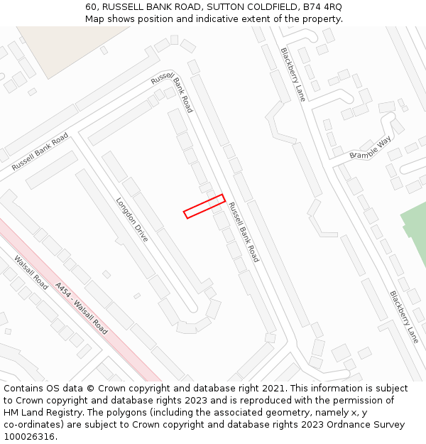 60, RUSSELL BANK ROAD, SUTTON COLDFIELD, B74 4RQ: Location map and indicative extent of plot