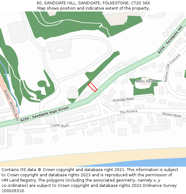 60, SANDGATE HILL, SANDGATE, FOLKESTONE, CT20 3AX: Location map and indicative extent of plot