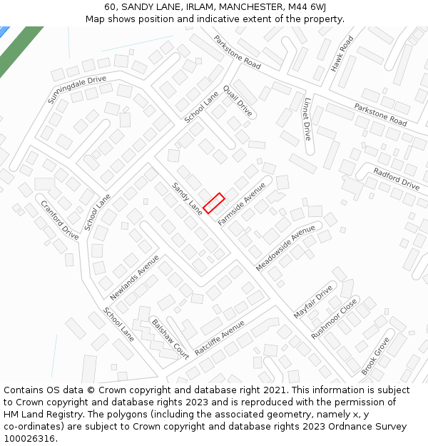 60, SANDY LANE, IRLAM, MANCHESTER, M44 6WJ: Location map and indicative extent of plot