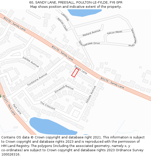 60, SANDY LANE, PREESALL, POULTON-LE-FYLDE, FY6 0PR: Location map and indicative extent of plot